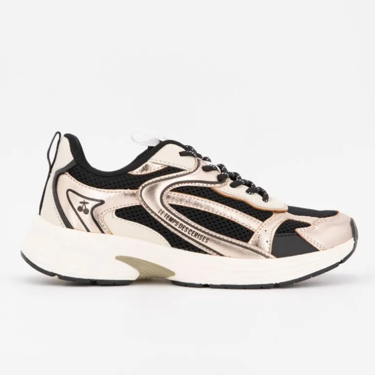 Baskets basses gold toile avec lacets à motifs Femme LE TEMPS DES CERISES