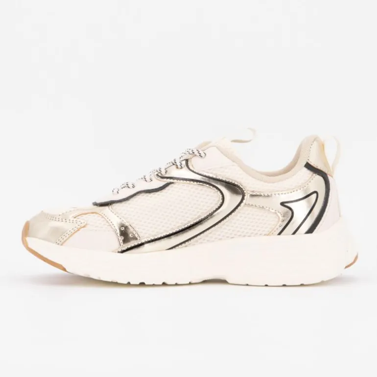 Baskets basses gold toile avec lacets à motifs Femme LE TEMPS DES CERISES