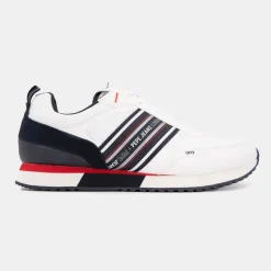 Baskets blanches à lacets avec bandes bleu touche de rouge marine Homme PEPE JEANS