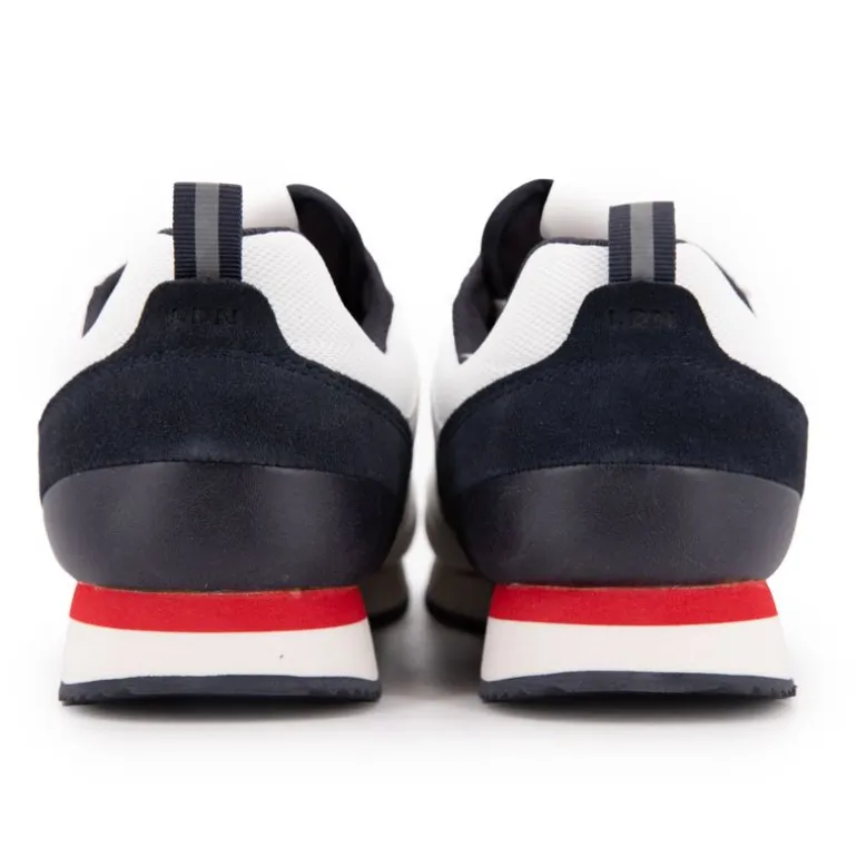 Baskets blanches à lacets avec bandes bleu touche de rouge marine Homme PEPE JEANS