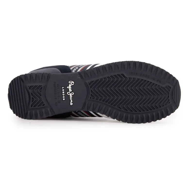 Baskets blanches à lacets avec bandes bleu touche de rouge marine Homme PEPE JEANS