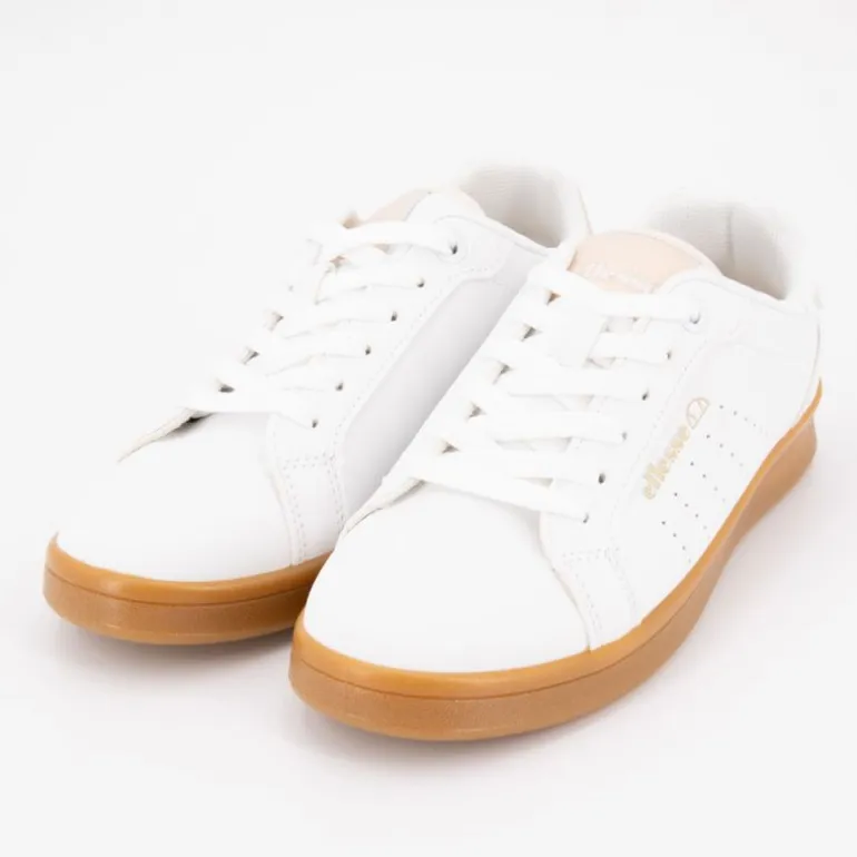 Baskets blanches de couleur pêche à lacets semelle gomme Femme ELLESSE