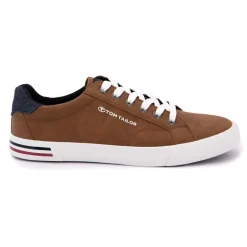 Baskets blanches en toile liseré bleu et rouge Homme TOM TAILOR