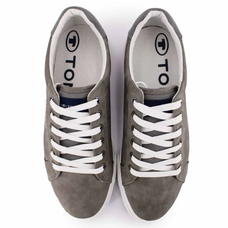 Baskets blanches en toile liseré bleu et rouge Homme TOM TAILOR