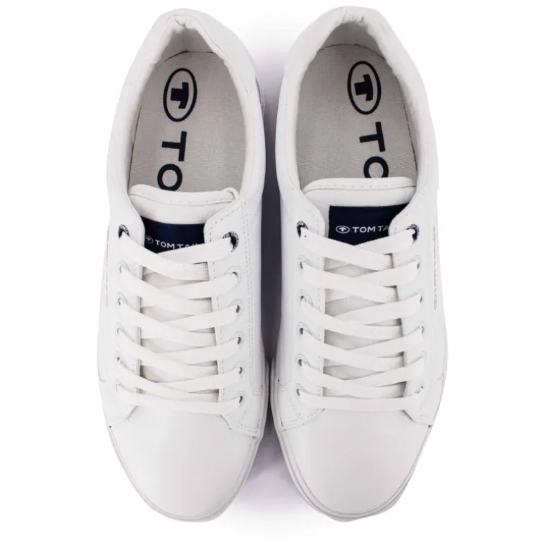 Baskets blanches en toile liseré bleu et rouge Homme TOM TAILOR