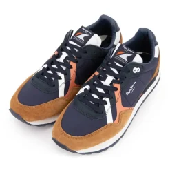 Baskets brit road bleu marine suédine avec lacets bleus Homme PEPE JEANS