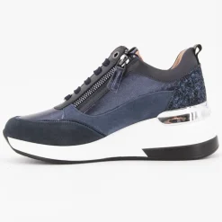 Baskets compensées à sequins cuir zip dorée avec lacets Femme KEYS