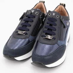 Baskets compensées à sequins cuir zip dorée avec lacets Femme KEYS