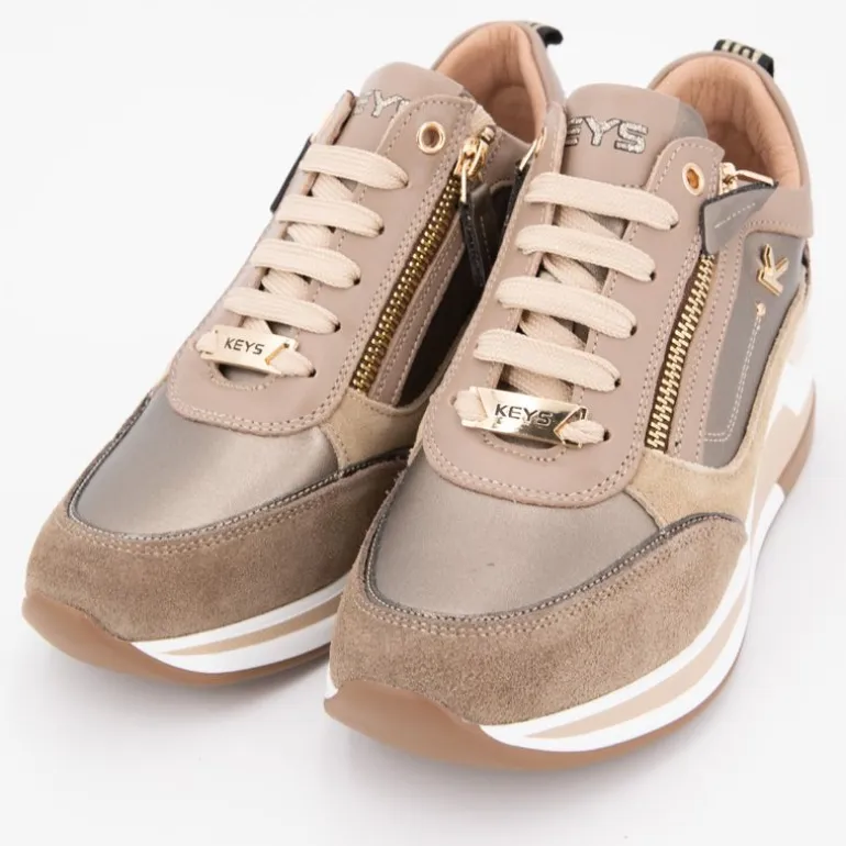 Baskets compensées à sequins cuir zip dorée avec lacets Femme KEYS