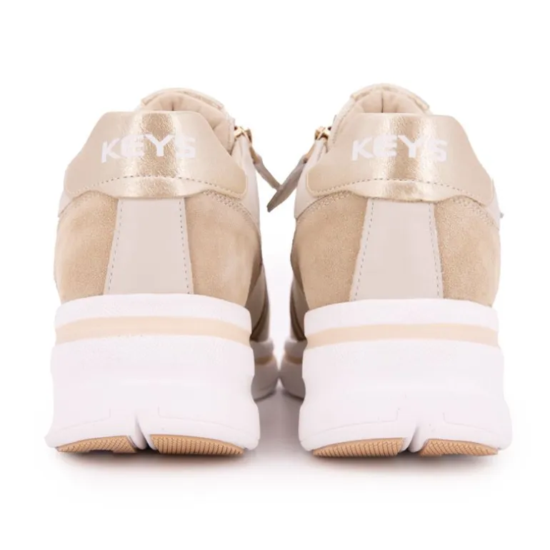 Baskets compensées cuir nuances de beige semelle épaisse blanche Femme sportwear KEYS
