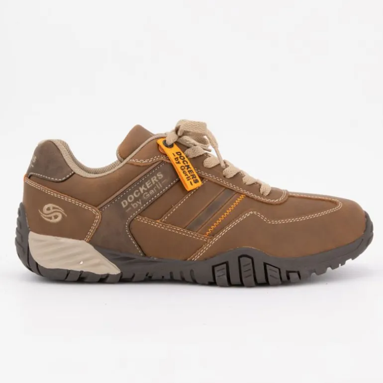 Baskets crazy horse cognac lacets beiges Homme DOCKERS BY GERLI