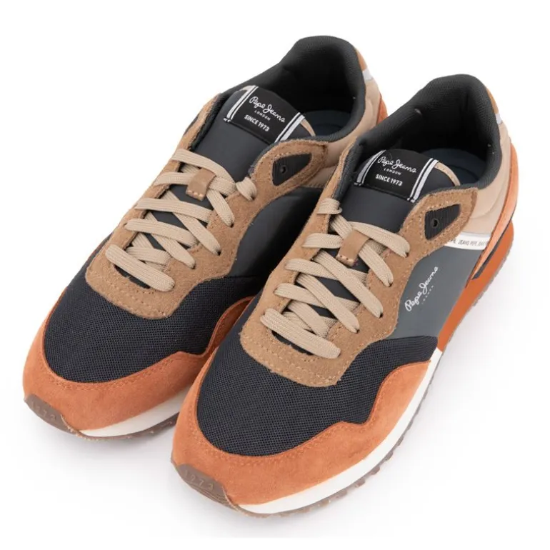 Baskets cuir london grade camel lacets beiges Homme PEPE JEANS