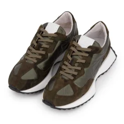 Baskets en tissu et cuir kaki vert Femme URBAN