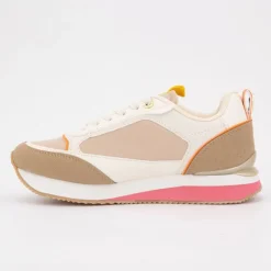 Baskets frisby semelle rose touche de jaune avec lacets blancs Femme US POLO