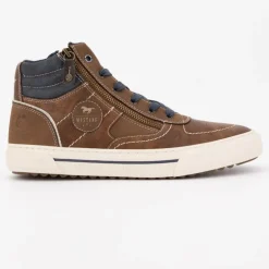 Baskets montantes marrons zippées à lacets bleu marine Homme MUSTANG