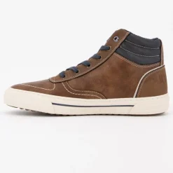 Baskets montantes marrons zippées à lacets bleu marine Homme MUSTANG