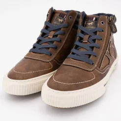 Baskets montantes marrons zippées à lacets bleu marine Homme MUSTANG