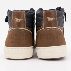 Baskets montantes marrons zippées à lacets bleu marine Homme MUSTANG