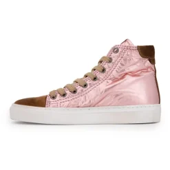 Baskets montantes rose métallisé et marron velours Femme URBAN