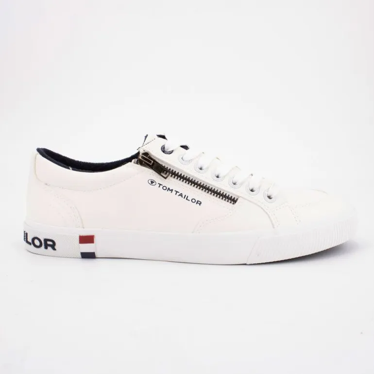 Baskets semelle blanche avec logo bleu marine avec zip Homme TOM TAILOR