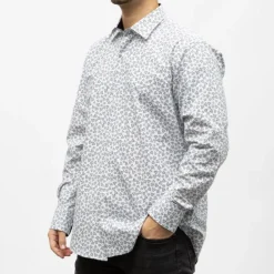 Bill00 chemise coton poly blanc motif fleurs bleues Homme BILL TORNADE