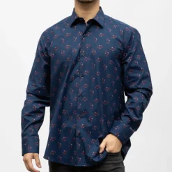 Bill00 chemise coton poly bleu marine triangle rouge Homme BILL TORNADE