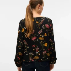 Blouse col V easy joy blackà fleurs Femme VERO MODA