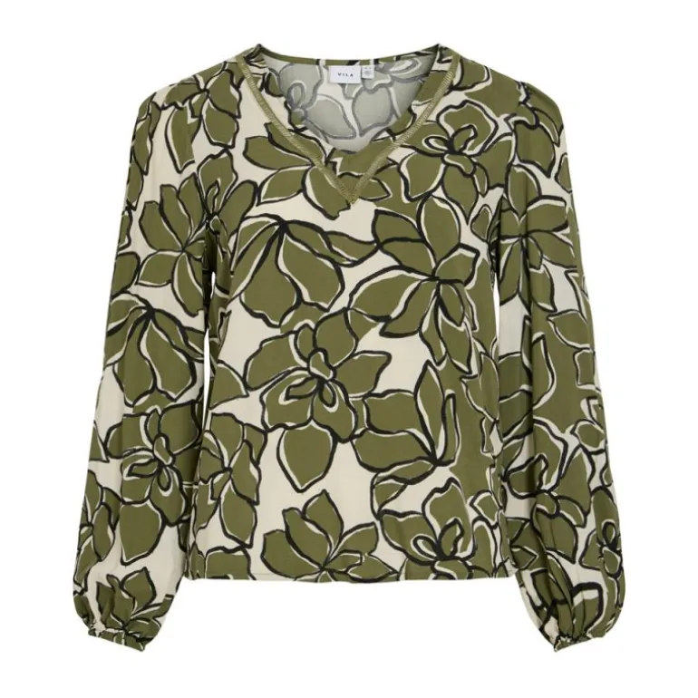 Blouse col V fleurie capulet olive Femme VILA