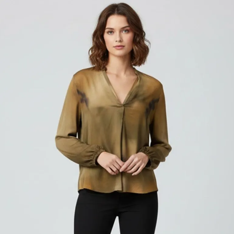 Blouse col v imprimé manches longues Femme PLEASE