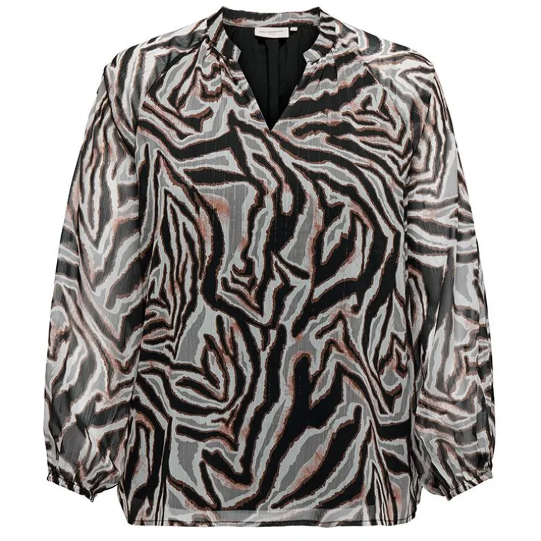 Blouse col v mi transparente imprimée fantaisie Femme ONLY CARMAKOMA