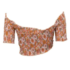 Blouse crop épaules dénudées blossom fleurs orange Femme ANTIK BATIK