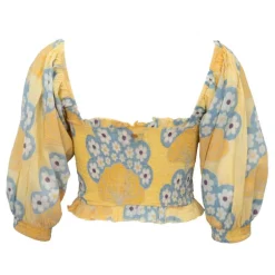 Blouse lettie jaune manches ballons motif fleurs Femme ANTIK BATIK