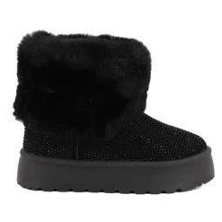 Bottines à revers à strass doublure faussure fourrure Femme TOM TAILOR