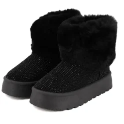 Bottines à revers à strass doublure faussure fourrure Femme TOM TAILOR