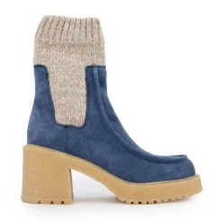 Bottines chaussettes en cuir effet daim bleu Femme URBAN