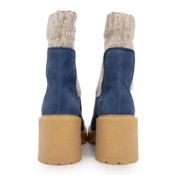 Bottines chaussettes en cuir effet daim bleu Femme URBAN