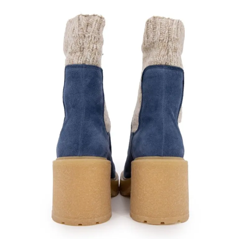 Bottines chaussettes en cuir effet daim bleu Femme URBAN