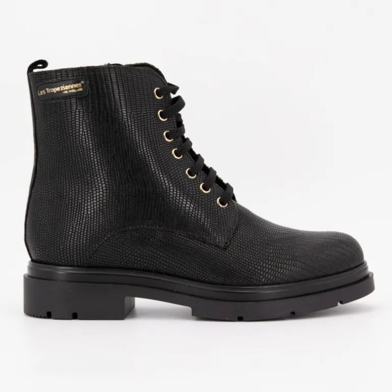 Bottines cuir à lacets soraya noir imprimé serpent Femme LES TROPEZIENNES PAR M.BELARBI