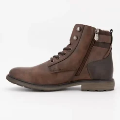 Bottines fourrées cognac à lacets avec zip Homme TOM TAILOR