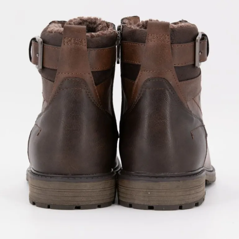 Bottines fourrées cognac à lacets avec zip Homme TOM TAILOR