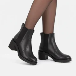 Bottines élastique à talons Mine noir cuir grainé Femme LES TROPEZIENNES PAR M.BELARBI