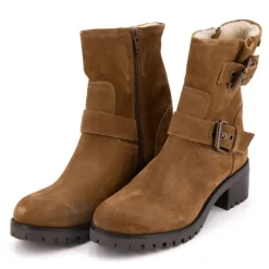 Bottines Lynette style motard camel en cuir Femme LES TROPEZIENNES PAR M.BELARBI
