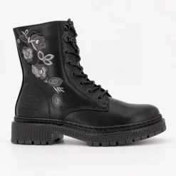 Bottines noires broderie fleurs à lacets Femme DOCKERS BY GERLI