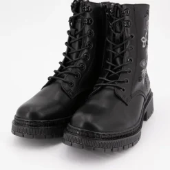 Bottines noires broderie fleurs à lacets Femme DOCKERS BY GERLI
