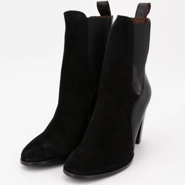 Bottines noires talons hauts bi matière daim cuir lisse Femme SCOTCH AND SODA