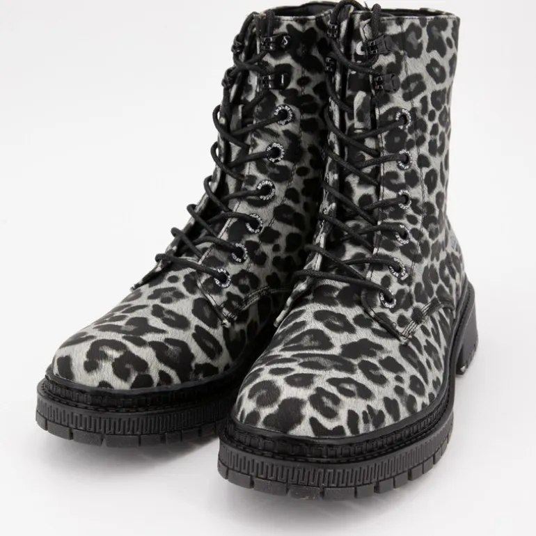 Bottines track à poils imprimé léopard à lacets Femme DOCKERS BY GERLI