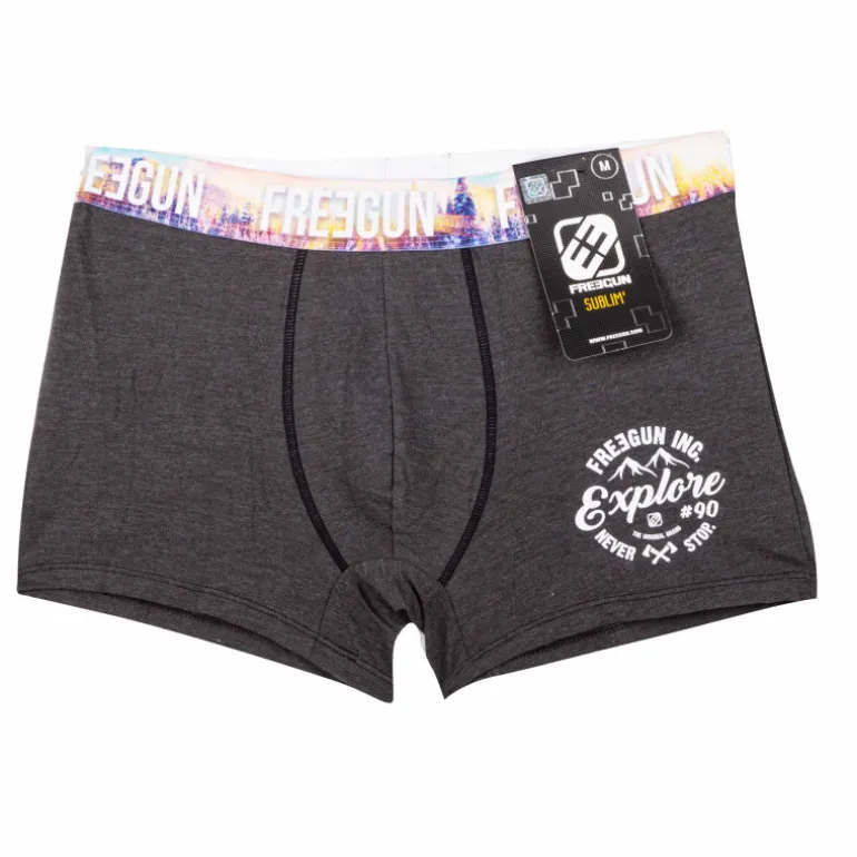 Boxer uni gris chiné élastique dégradé Homme FREEGUN