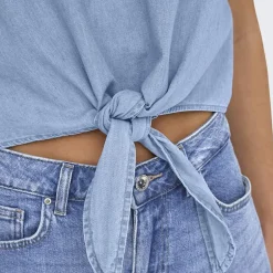 Caraco denim col V à fines bretelles à nouer Femme ONLY