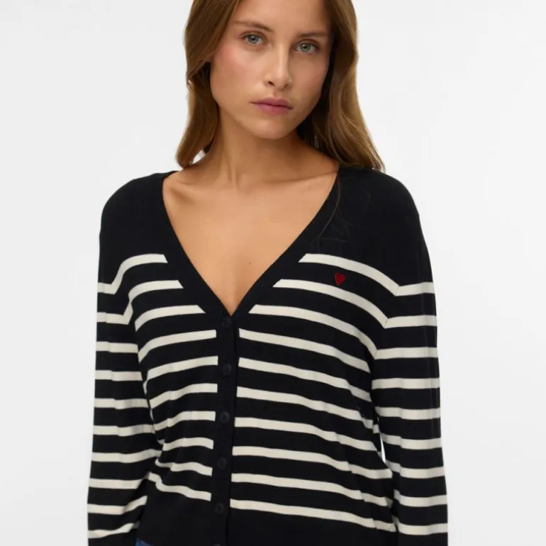 Cardigan à rayures dory col v coeur rouge brodé avec boutons Femme VERO MODA