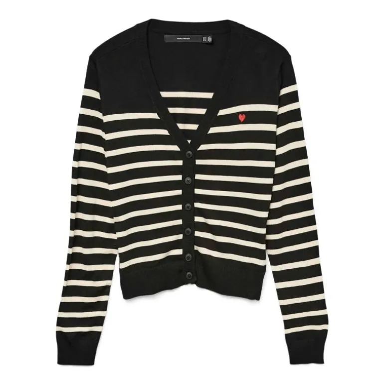 Cardigan à rayures dory col v coeur rouge brodé avec boutons Femme VERO MODA